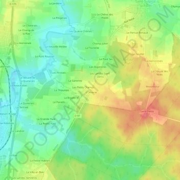 Mappa topografica Les Cocheriais, altitudine, rilievo