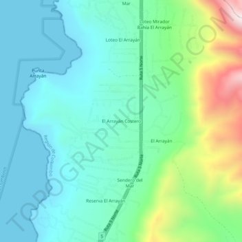 Mappa topografica El Arrayán Costero, altitudine, rilievo