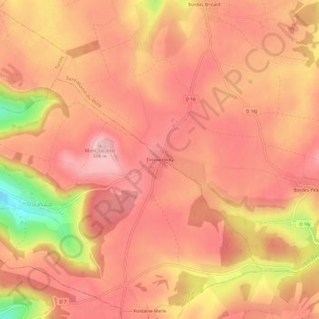 Mappa topografica Fromenteau, altitudine, rilievo