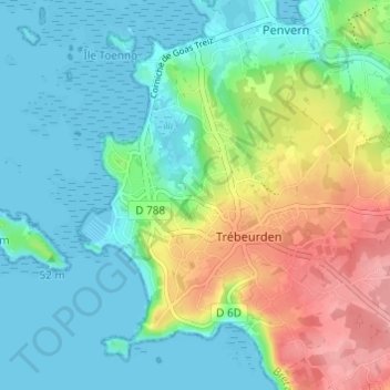 Mappa topografica Trovern Bihan, altitudine, rilievo