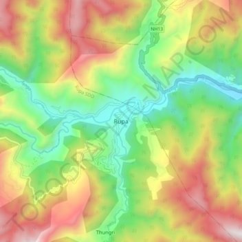 Mappa topografica Rupa, altitudine, rilievo