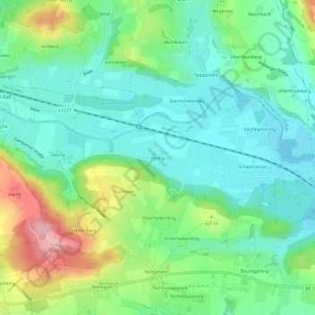 Mappa topografica Pöring, altitudine, rilievo