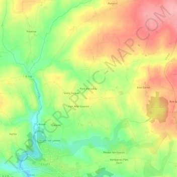 Mappa topografica Pont Kersaliou, altitudine, rilievo