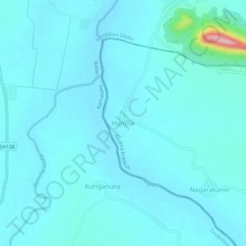Mappa topografica Honnur, altitudine, rilievo