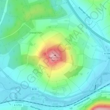 Mappa topografica Wartenberg, altitudine, rilievo