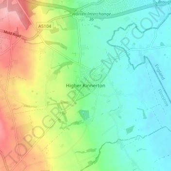 Mappa topografica Higher Kinnerton, altitudine, rilievo