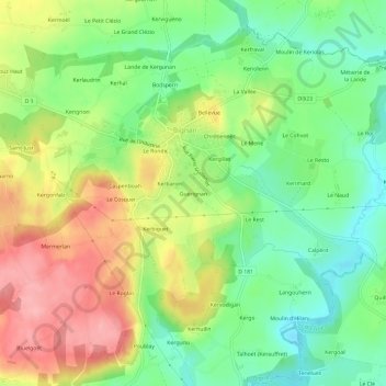 Mappa topografica Guérignan, altitudine, rilievo