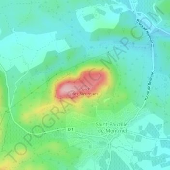 Mappa topografica Puech des Mourgues, altitudine, rilievo