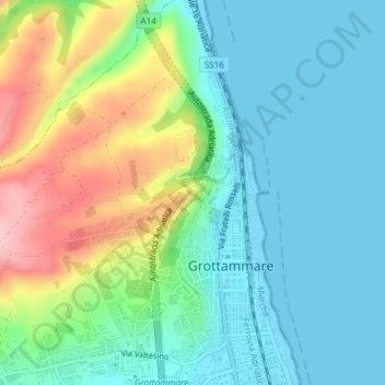 Mappa topografica Castello di Grottamare, altitudine, rilievo