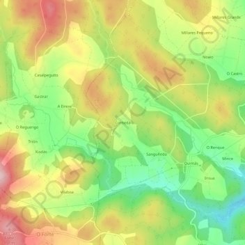 Mappa topografica Corneda, altitudine, rilievo