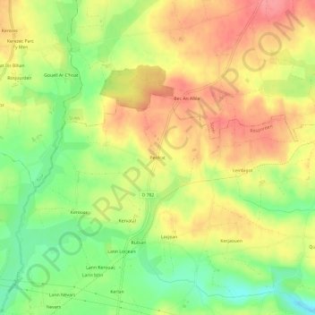 Mappa topografica Penfrat, altitudine, rilievo