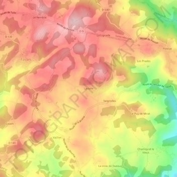 Mappa topografica Lavialle, altitudine, rilievo