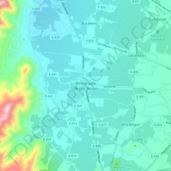 Mappa topografica Rinconada de Los Andes, altitudine, rilievo