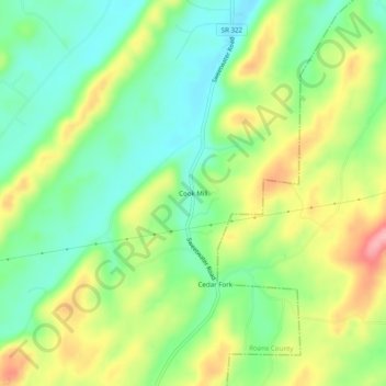 Mappa topografica Cook Mill, altitudine, rilievo
