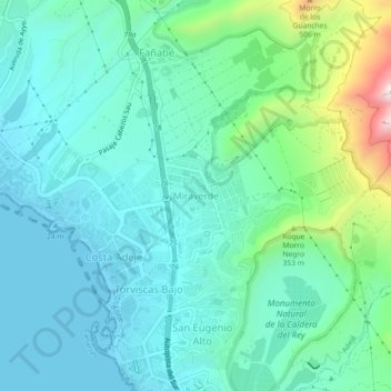 Mappa topografica Miraverde, altitudine, rilievo