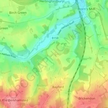 Mappa topografica Broad Green, altitudine, rilievo