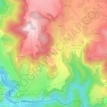 Mappa topografica Combriaux, altitudine, rilievo