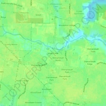 Mappa topografica Jones Creek, altitudine, rilievo