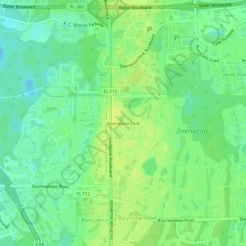Mappa topografica Deerwood Club, altitudine, rilievo