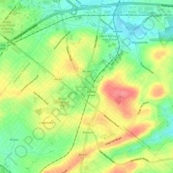 Mappa topografica Willow Grove, altitudine, rilievo