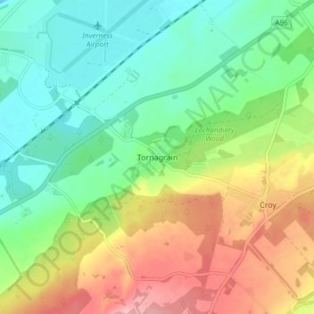 Mappa topografica Tornagrain, altitudine, rilievo