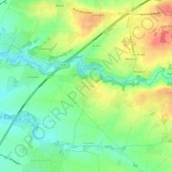 Mappa topografica Vaumoreau, altitudine, rilievo