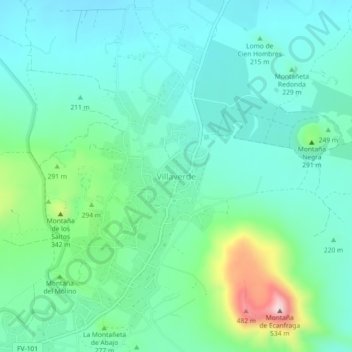 Mappa topografica Villaverde, altitudine, rilievo