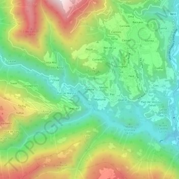 Mappa topografica Ronche, altitudine, rilievo