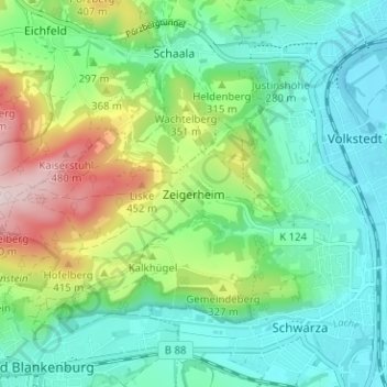 Mappa topografica Zeigerheim, altitudine, rilievo