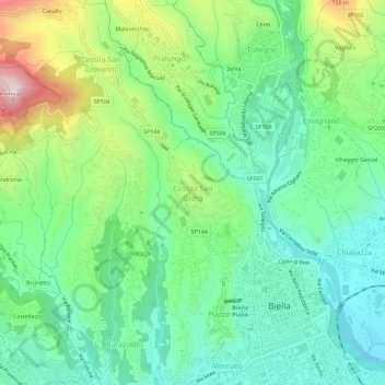 Mappa topografica Cossila San Grato, altitudine, rilievo