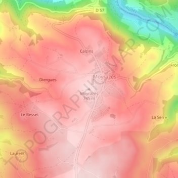 Mappa topografica Moyrazès, altitudine, rilievo