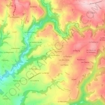 Mappa topografica La Borie, altitudine, rilievo