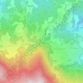 Mappa topografica Cascata di Vidiciatico, altitudine, rilievo