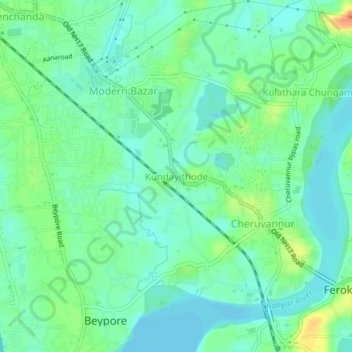 Mappa topografica Kundayithode, altitudine, rilievo