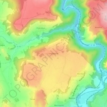 Mappa topografica Chambeyrac, altitudine, rilievo
