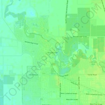 Mappa topografica Woodbridge, altitudine, rilievo