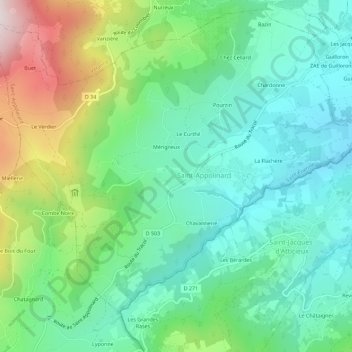 Mappa topografica Le Briat, altitudine, rilievo