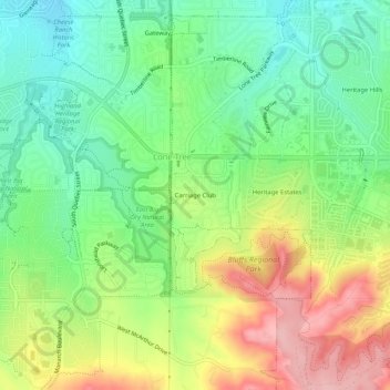 Mappa topografica Carriage Club, altitudine, rilievo