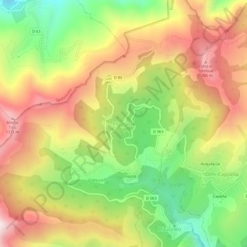 Mappa topografica Pioggiola, altitudine, rilievo