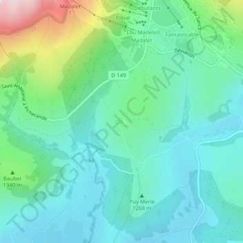 Mappa topografica Vassivière, altitudine, rilievo