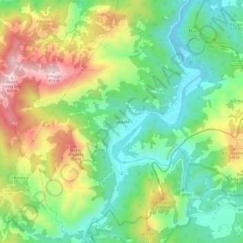 Mappa topografica Olbicella, altitudine, rilievo