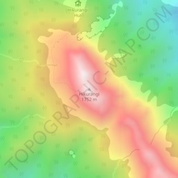 Mappa topografica Hikurangi, altitudine, rilievo