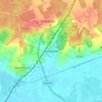 Mappa topografica Hamstreet, altitudine, rilievo