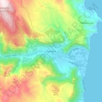 Mappa topografica Leonidio, altitudine, rilievo