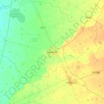 Mappa topografica Faridkot, altitudine, rilievo