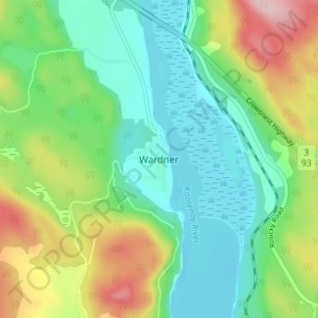 Mappa topografica Wardner, altitudine, rilievo