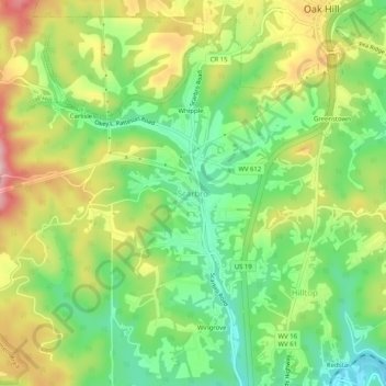 Mappa topografica Scarbro, altitudine, rilievo