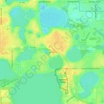 Mappa topografica Eloise Woods, altitudine, rilievo