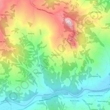 Mappa topografica Parcellara, altitudine, rilievo