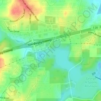 Mappa topografica Sweetwater Creek State Park, altitudine, rilievo